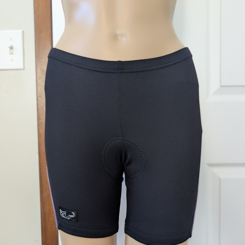 Trashy Cat Black and Purple Athletic Padded Bike Shorts- Large